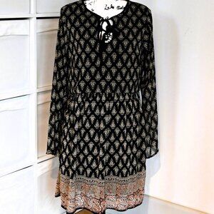 Xhilaration Women's Long Bell Sleeve Boho Dress XL Chiffon Lined